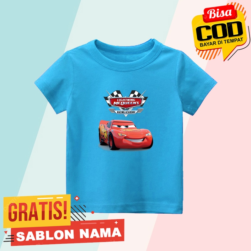 Baju Kaos Anak Motif LLightning McQueen Racing Academy - Baju Kaos Anak Laki Laki - Perempuan