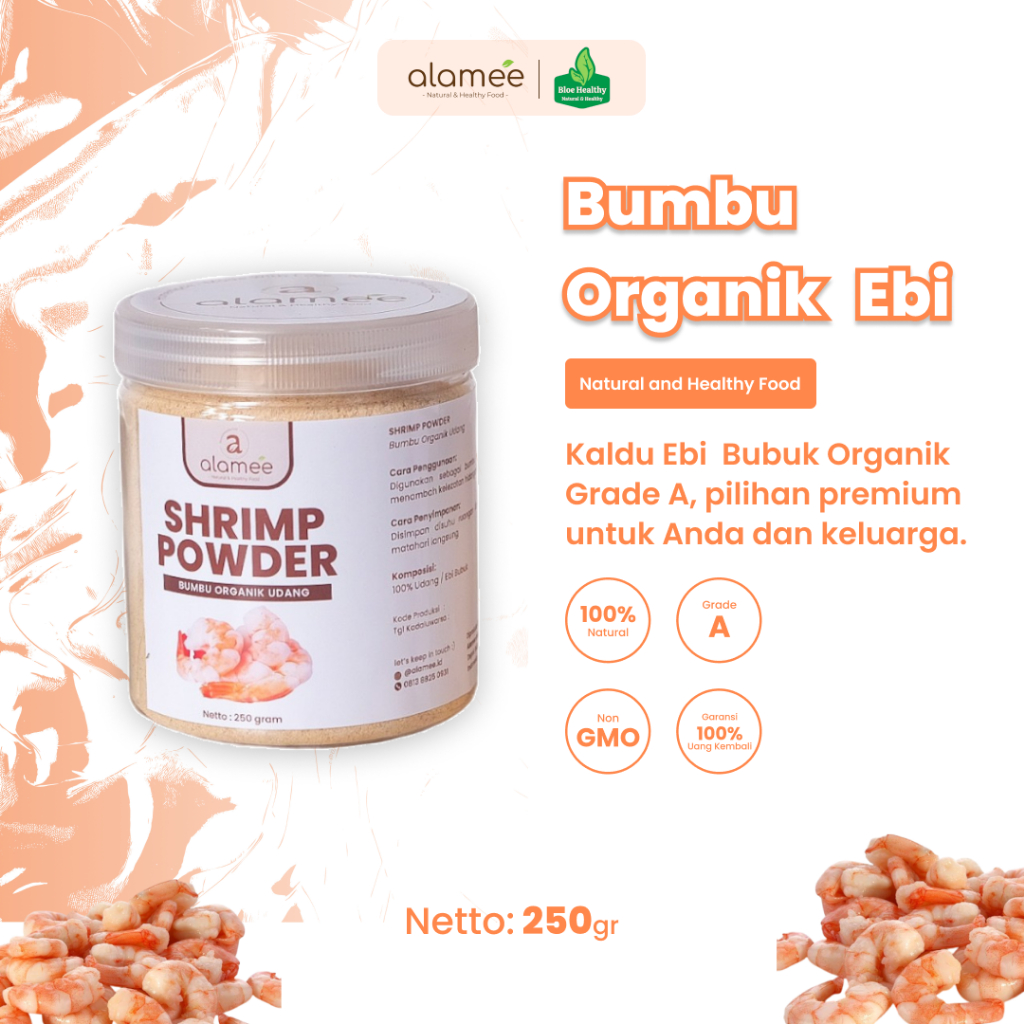 

ALAMEE Ebi Bubuk Kering Halus Udang Bumbu Dapur Organik Shrimp Powder Giling Praktis Toples 250 gram