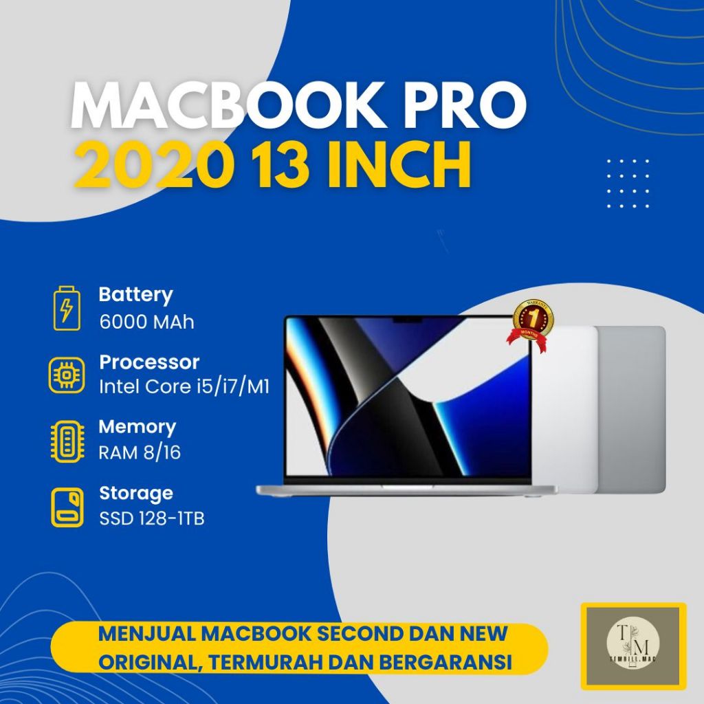 Macbook Pro 2020 M1 13 INCH GARANSI RESMI ORIGINAL SECOND LIKE NEW RAM 8/16GB SSD 128/256/512GB/1 TB