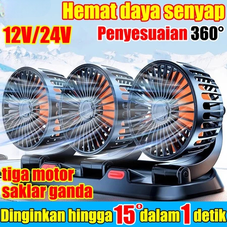 Kipas Angin Mobil 12V - 24V Tiga Kepala Kipas Angin Portabel Mobil Pick Up Truk Hemat Daya Senyap