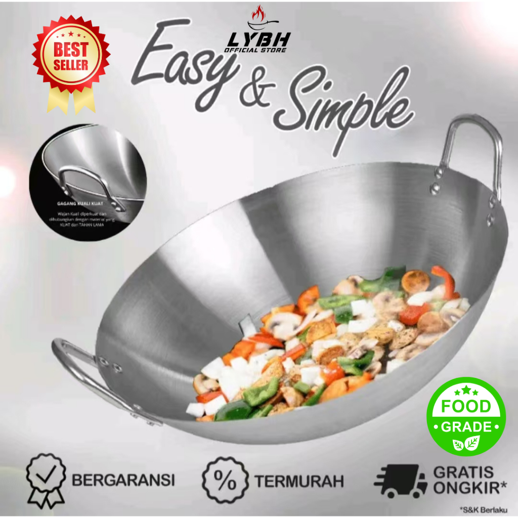 “COD”Wajan penggorengan stainless steel tebal dengan dua pegangan, dasar bulat, seluruhnya terbuat d