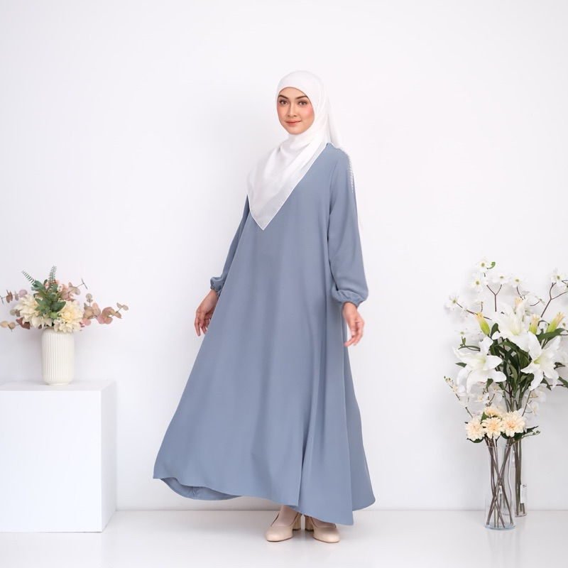 Al-Hijra Zahra Long Dress Gamis Atasan Wanita Long Dress Biru/Baju Panjang Lebaran Muslimah