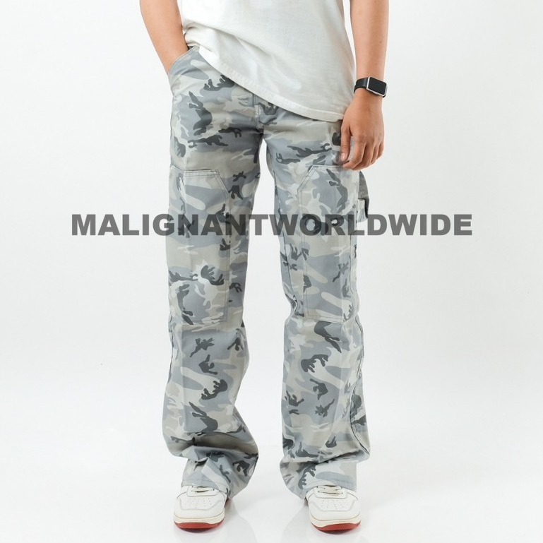 MALIGNANT Celana Loreng Panjang Pria Carpenter Pants Reguler Camo White Putih Loose Fit Non Stretch 