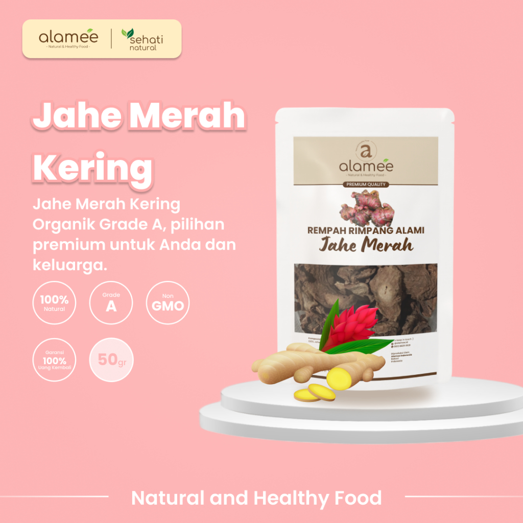 

ALAMEE Jahe Merah Kering Iris Dried Ginger Rempah Rimpang Organik Alami Bumbu Masakan Masak 50g