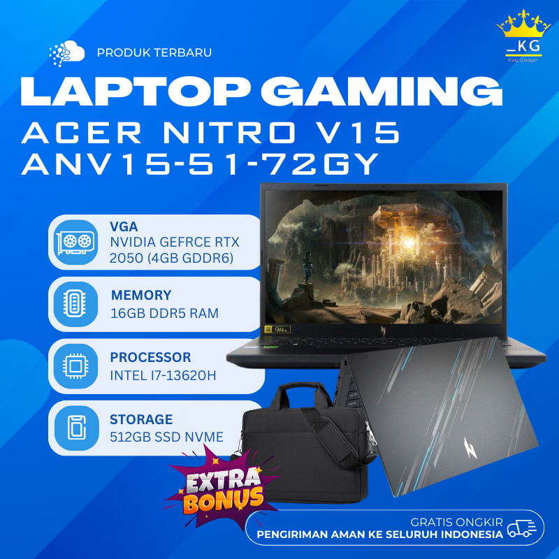 LAPTOP GAMING BARU ACER NITRO ANV15-72GY CORE i7-13620H RAM SSD 512GB 16GB VGA NVIDIA GEFORCE RTX