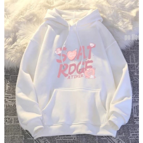 Sweater Hoodie Wanita Pink cute letters Oversize Premium Pria & Wanita