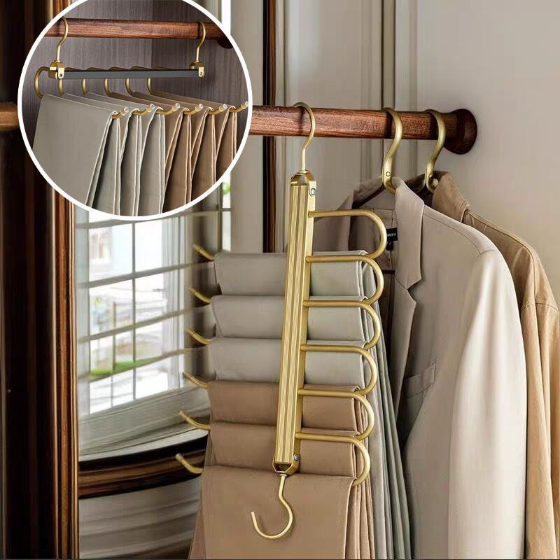 RTY Gantungan Jilbab Multifungsi Hanger 6in1 Hanger Premium Hanger Celana Besi Aluminium Gold Rak
