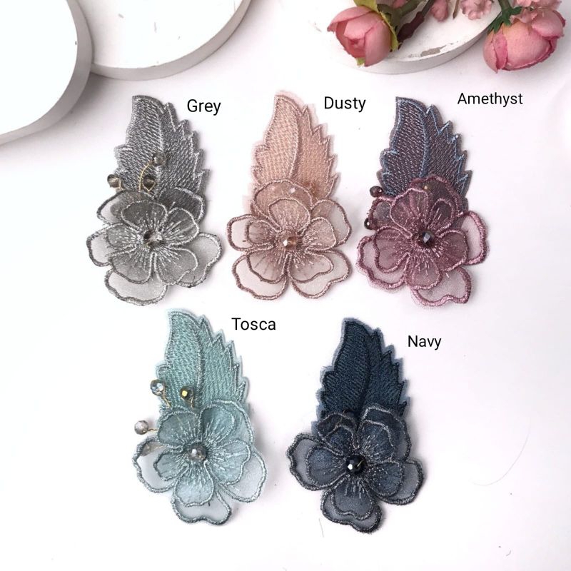 1PC - APLIKASI RENDA BUNGA DAUN MATA CRYSTAL / APLIKASI RENDA BORDIR