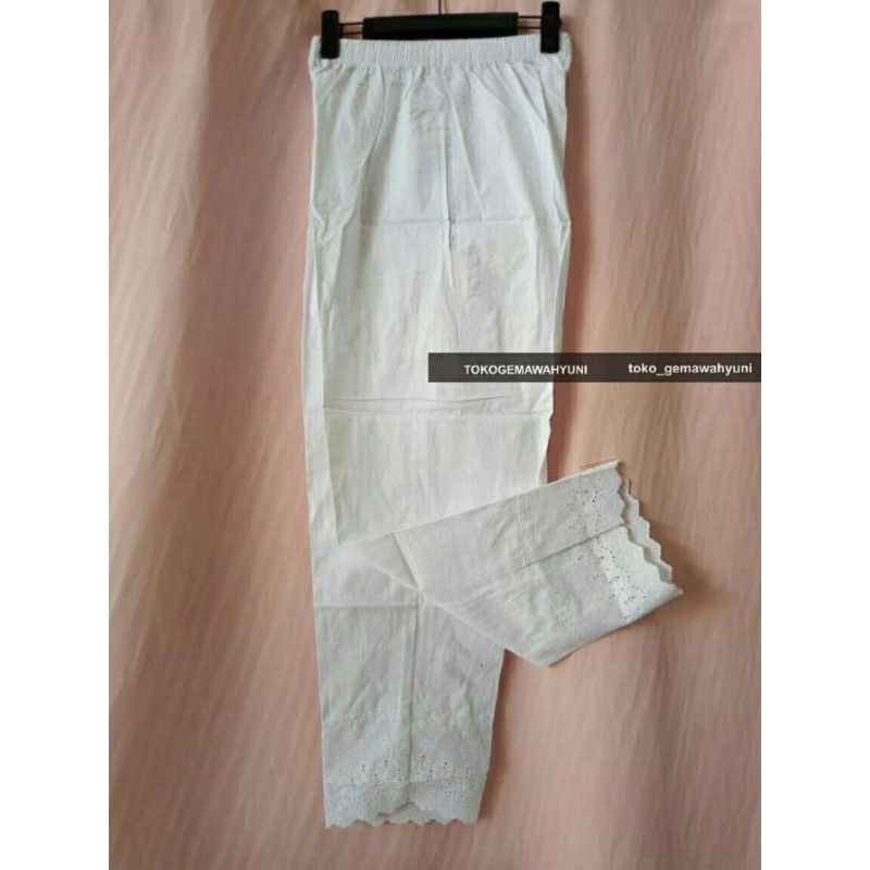 CELANA IBU KAIN KATUN PUTIH RENDA HAJI UMROH / CELANA PUTIH RENDA