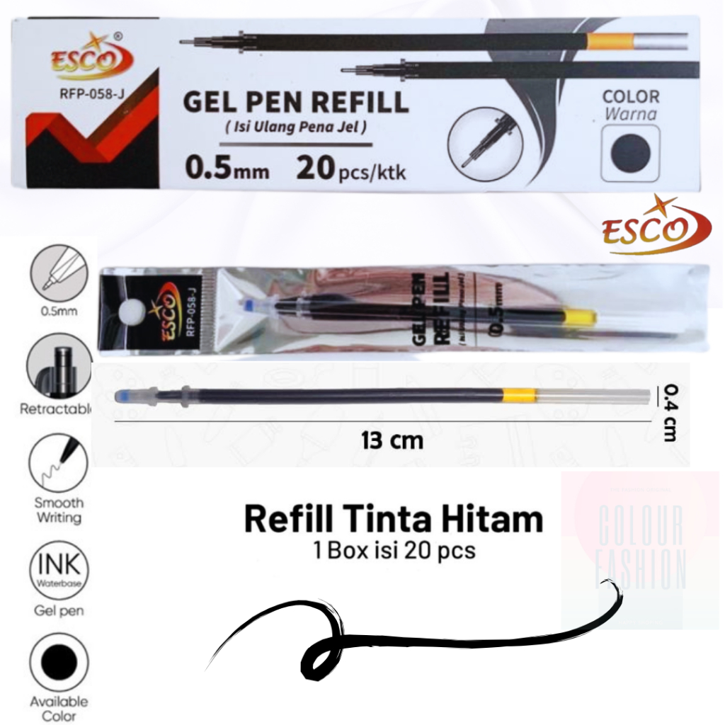 

isi pulpen / gel pen Refill Esco isi 20 pcs / Isi Ulang Tinta Pulpen Gel / Tinta Pulpen Hitam Murah / Cod