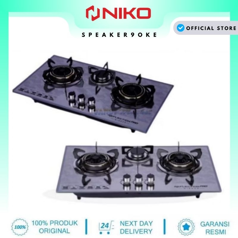 Niko Kompor Gas NIKO Tanam Kaca 3 Tungku  PRO MIRROR