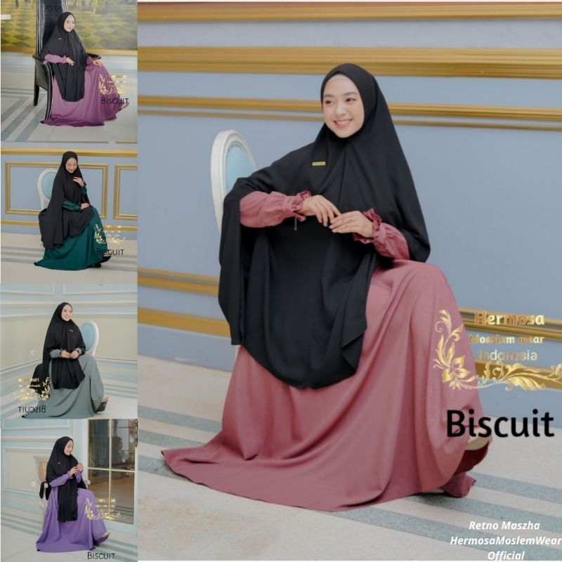 Gamis Original Branded  by Hermosa Motif Biskuit bahan   Umbrella lebar bawah 4m  ukuran jumbo cocok