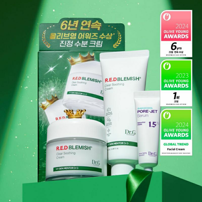 [Pre Order] ★2024 Awards★ Dr.G Red Blemish Clear Soothing Cream 70mL Set (+70ml Tube+Pore Jet Serum 