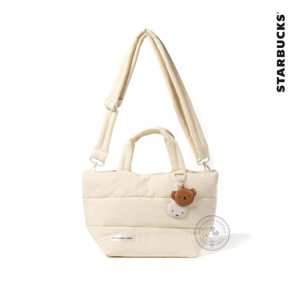 Starbucks Miffy White Ivory Mini Puffer Sling Tote Hand Carry Bag Tas Miffy Boris Key Charm