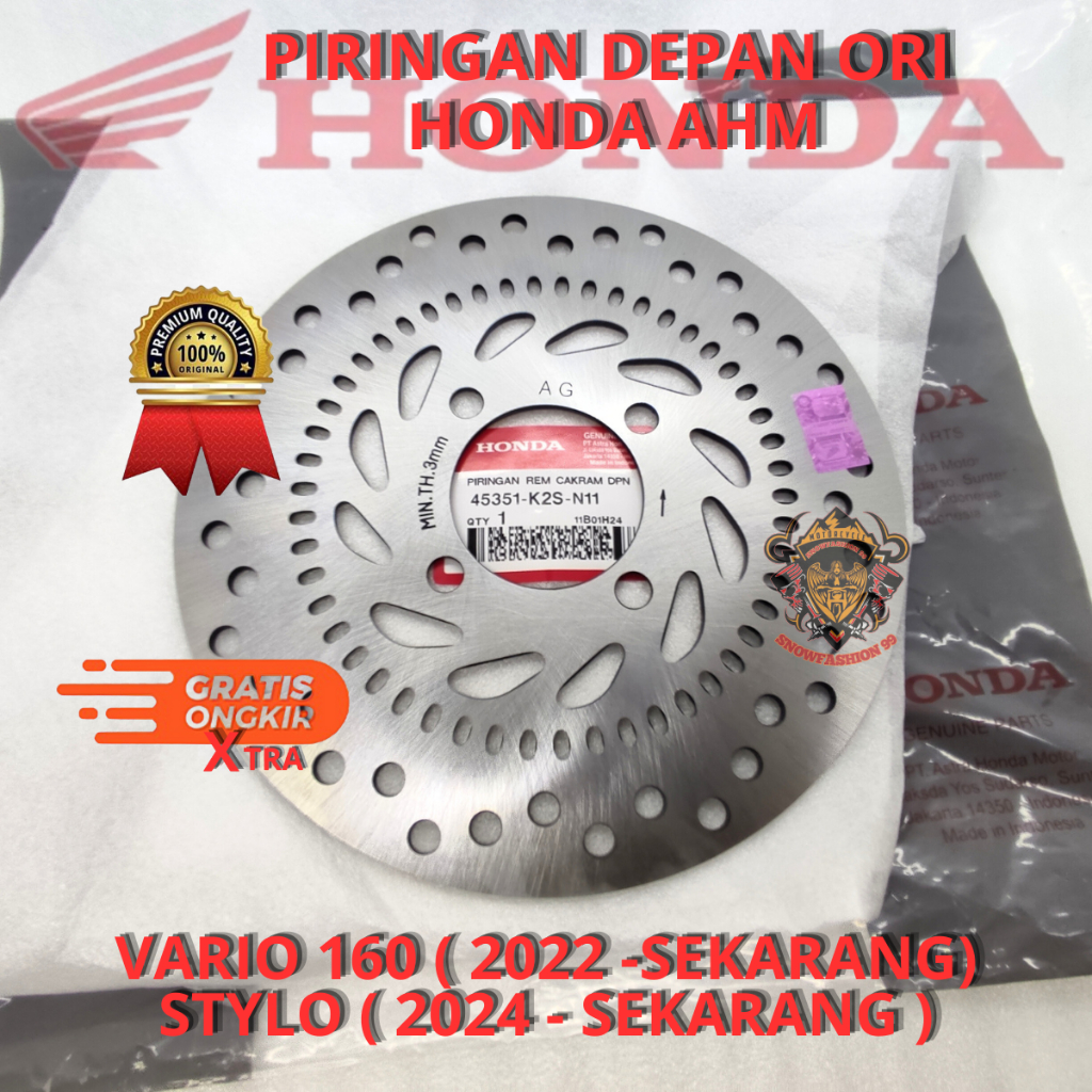 PIRINGAN CAKRAM DEPAN VARIO 160 STYLO ABS K2S CAKRAM DEPAN VARIO 160 ASLI ORIGINAL HONDA AHM