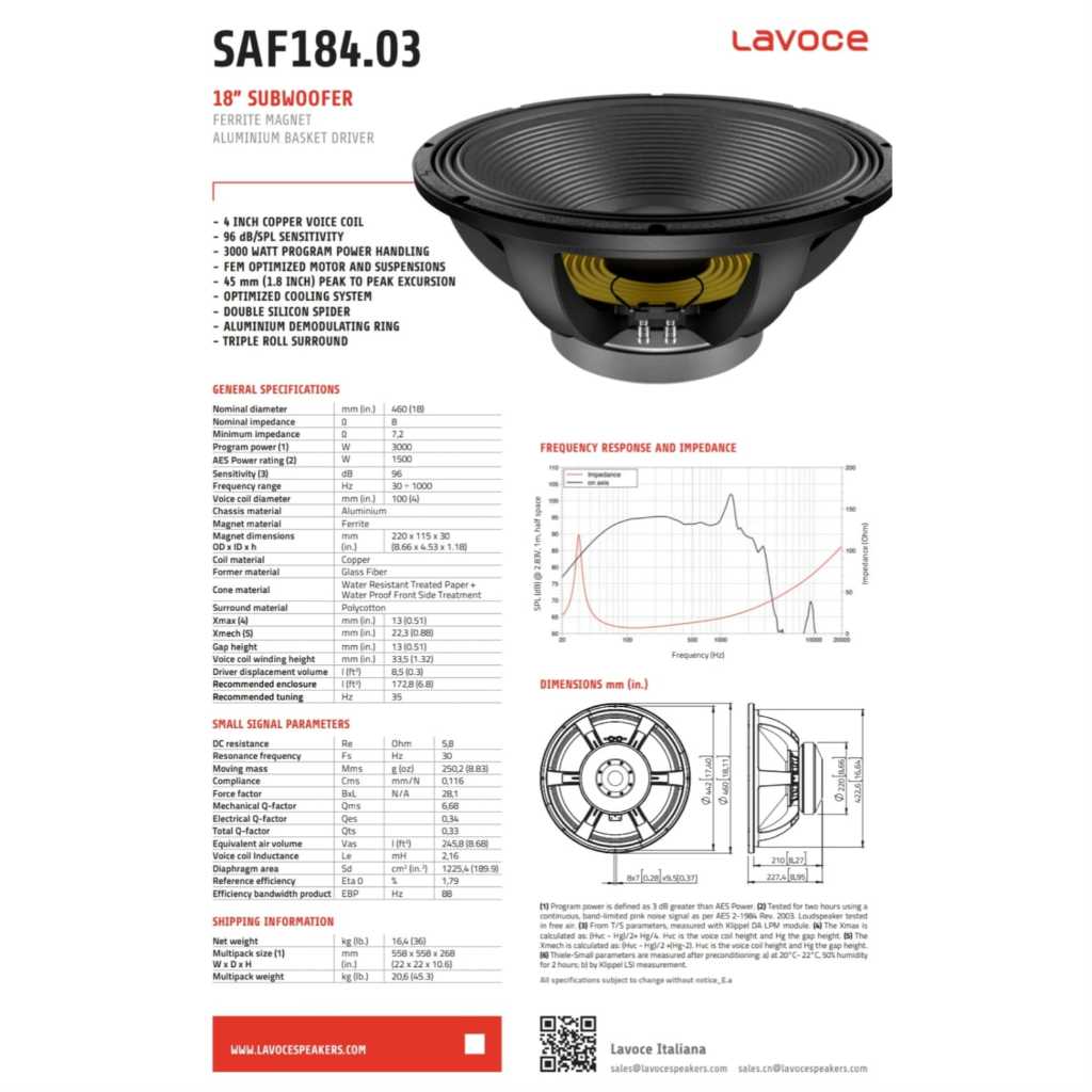 Speaker Komponen Lavoce SAF 184.03 18 inch Original
