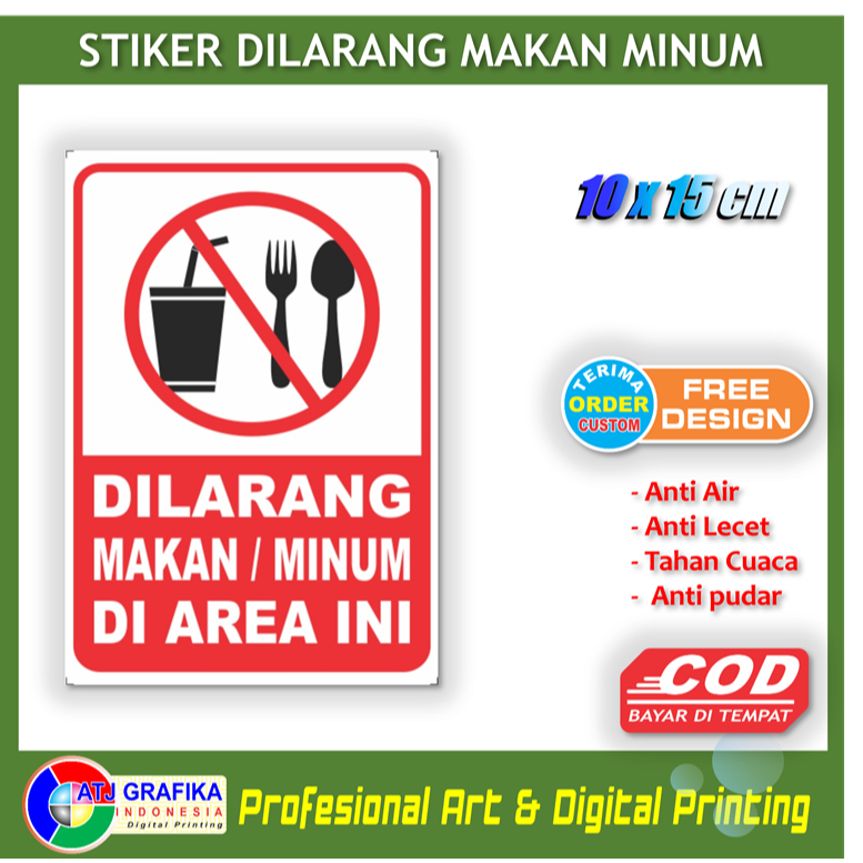 

Stiker dilarang makan minum di area ini sticker kebersihan lingkungan anti kotor rumah toko kantor