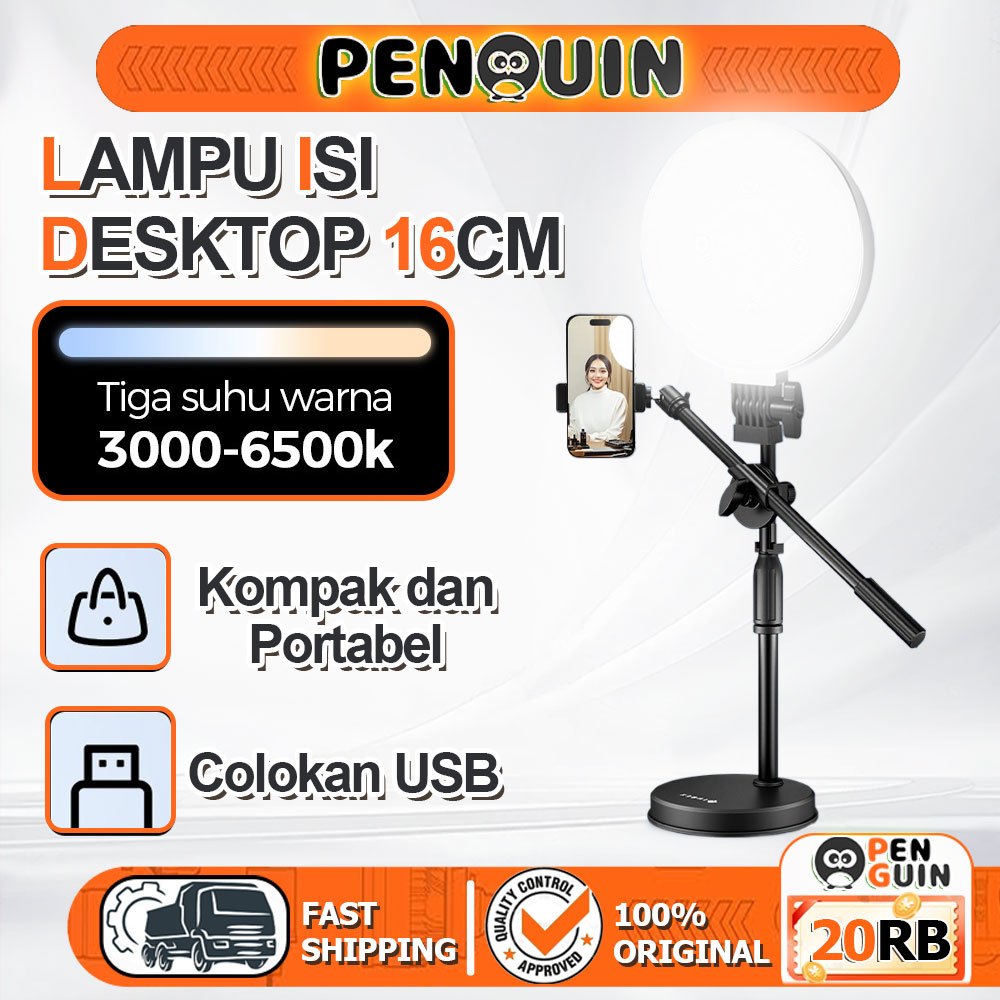 PENGUIN Lampu LED + Overhead Phone Stand hp Lighting Panel Kontent/ Live Streaming Langsung/Vlog