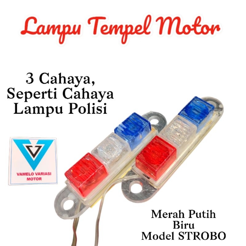 LAMPU TEMPEL SEPEDA MOTOR MODEL LAMPU POLISI 3 WARNA MERAH PUTIH BIRU STROBO KEDIP