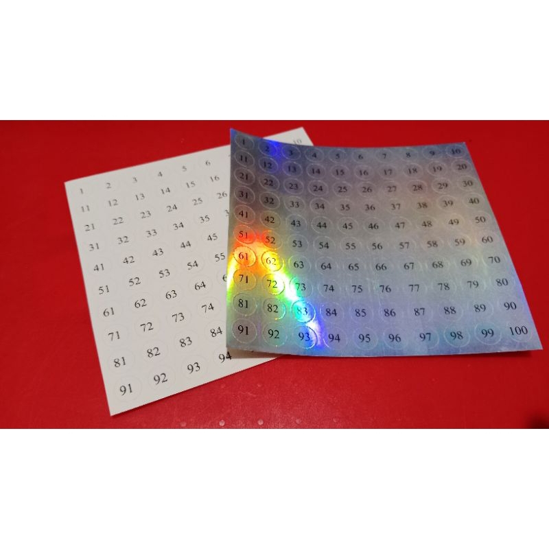 

sticker angka 1-100 transparan dan hologram