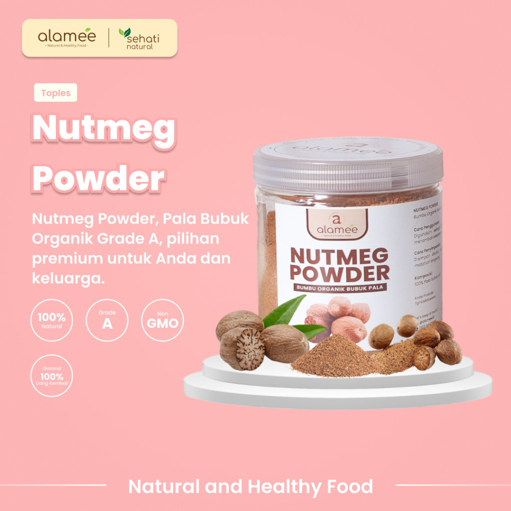 

Bumbu Dapur Pala Bubuk Nutmeg Powder Rempah Murni Asli Kemasan Toples Tanpa Campuran Organik 250gr