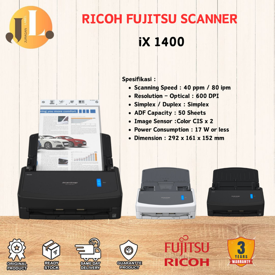 Scanner Fujitsu ScanSnap IX-1400 40ppm ADF Ricoh IX-1400 Garansi Resmi