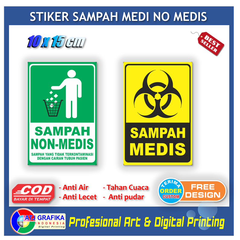 

Stiker sampah medis non medis sticker pemisahan kotak sampah klinik rumah sakit