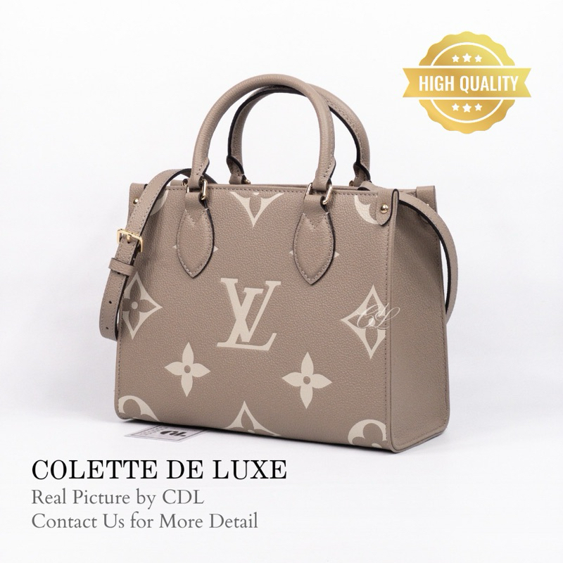 OntheGo PM Bicolor Monogram Empreinte Bag in Tourtelle Creme GHW