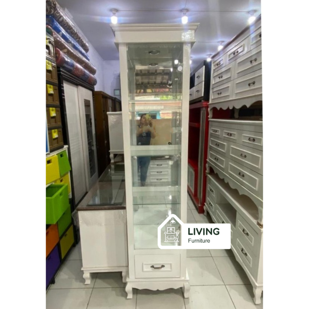 Lemari Pajangan Kristal 1 Pintu Kayu / Bufet Pajangan Kaca / Buffet Pajangan Kristal Minimalis
