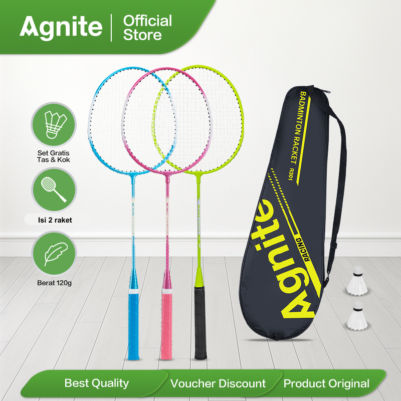 Agnite Raket Badminton Set/Raket Bulutangkis/Badminton Racket Isi 2 Gratis Tas & Kok Badminton ER301