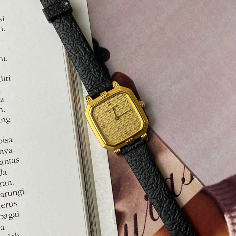 Favre Leuba Geneve Swiss Vintage Tank Quartz Watch Ladies Gold Jam Tangan Wanita Cewe Kulit