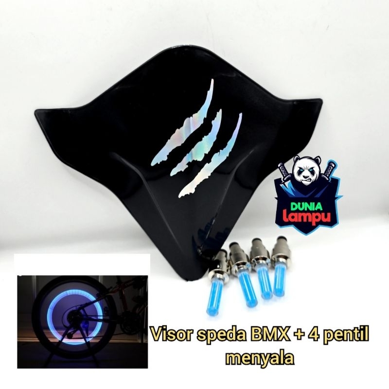 VISOR SEPEDA BMX PLUS STIKER HOLOGRAM BMX DAN 4 PCS TUTUP PENTIL NYALA