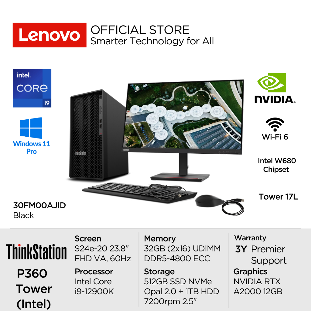 Lenovo PC ThinkStation P360 AJID Intel Core i9 12900K vPro Win11 Pro 32GB DDR5 512GB SSD + 1TB HDD T