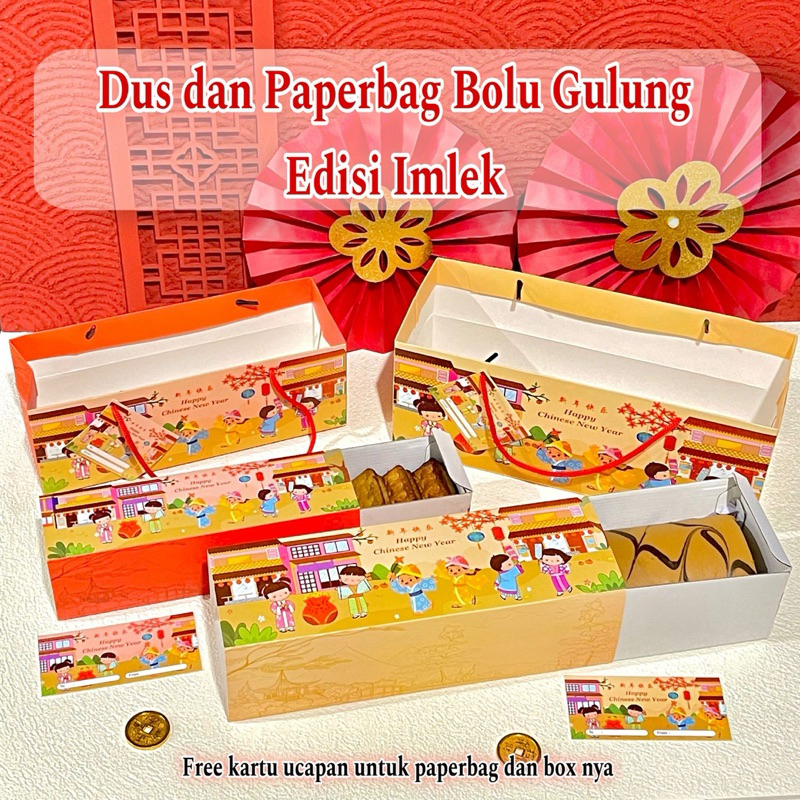 Dus Bolu Gulung Imlek Model Sliding | Dus Bolu Gong Xi Fa Cai | Box Hampers Bolu Imlek