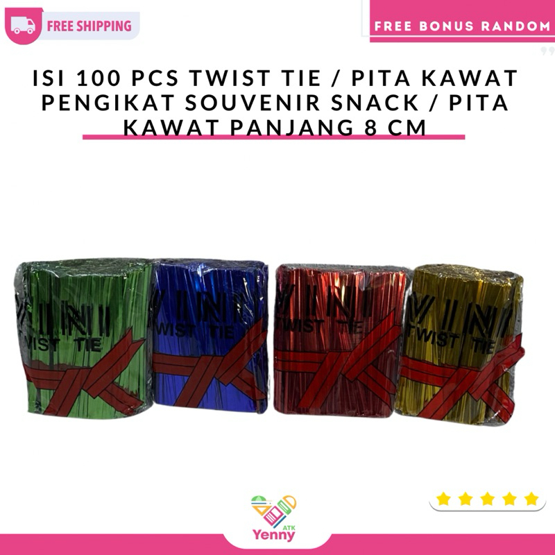 

Isi 100 Pcs Twist Tie / Pita Kawat Pengikat Souvenir Snack / Pita Kawat Panjang 8 cm