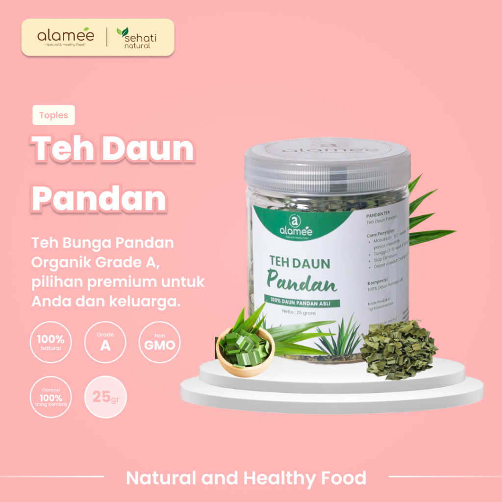 

Teh Daun Pandan Kering Leaf Tea Organik Alami Asli Organik Organic Sehat Kemasan Toples 25 Gr