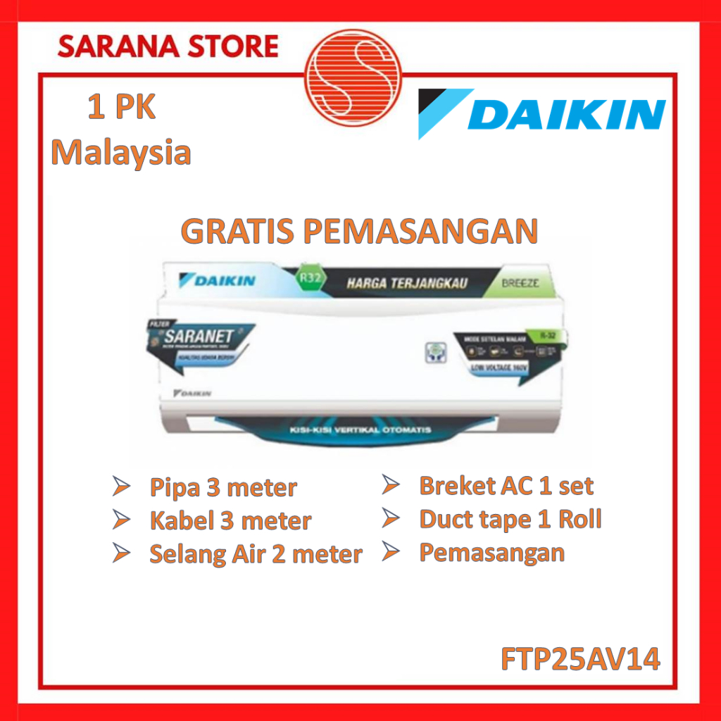 Daikin AC 1 PK Malaysia FTP25AV14 FTP25AV 25AV Breeze Standard