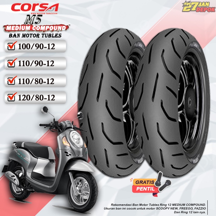 BAN MOTOR MATIC TUBLES SCOOPY CORSA M5 RING 12 TUBLES BAN MOTOR VESPA SCOOPY FREEGO FAZZIO RING 12