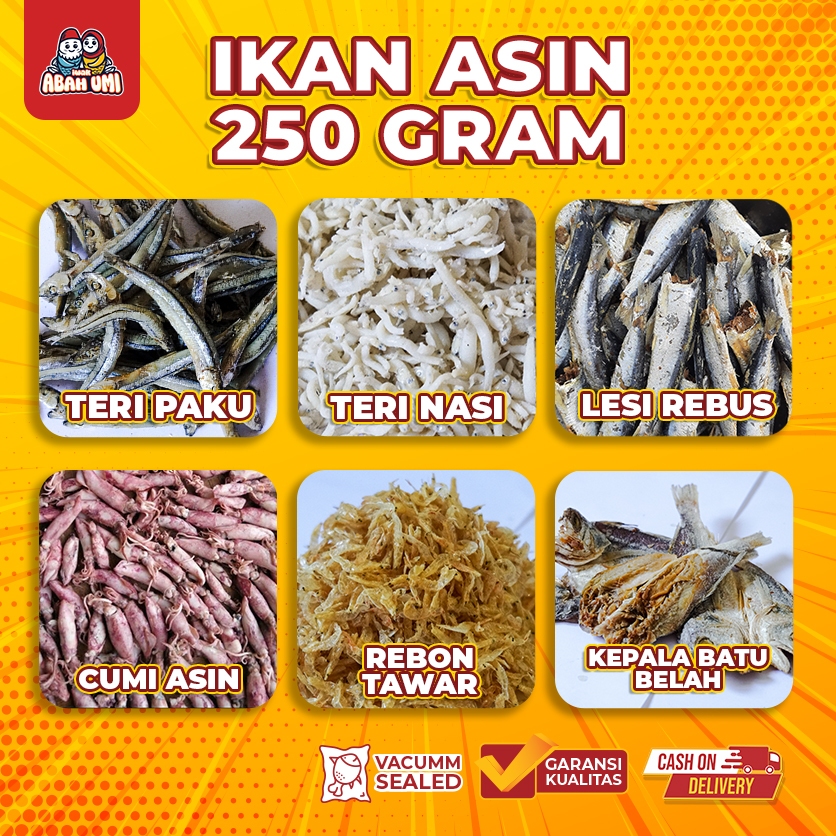 

Ikan Asin Murah Serba 250 Gram / Cumi Asin Rebus / Aneka Ikan Asin / Ikan Kering / Aneka Ikan Teri