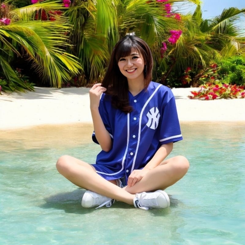 Baju Baseball jersey baseball pria & wanita ny biru
