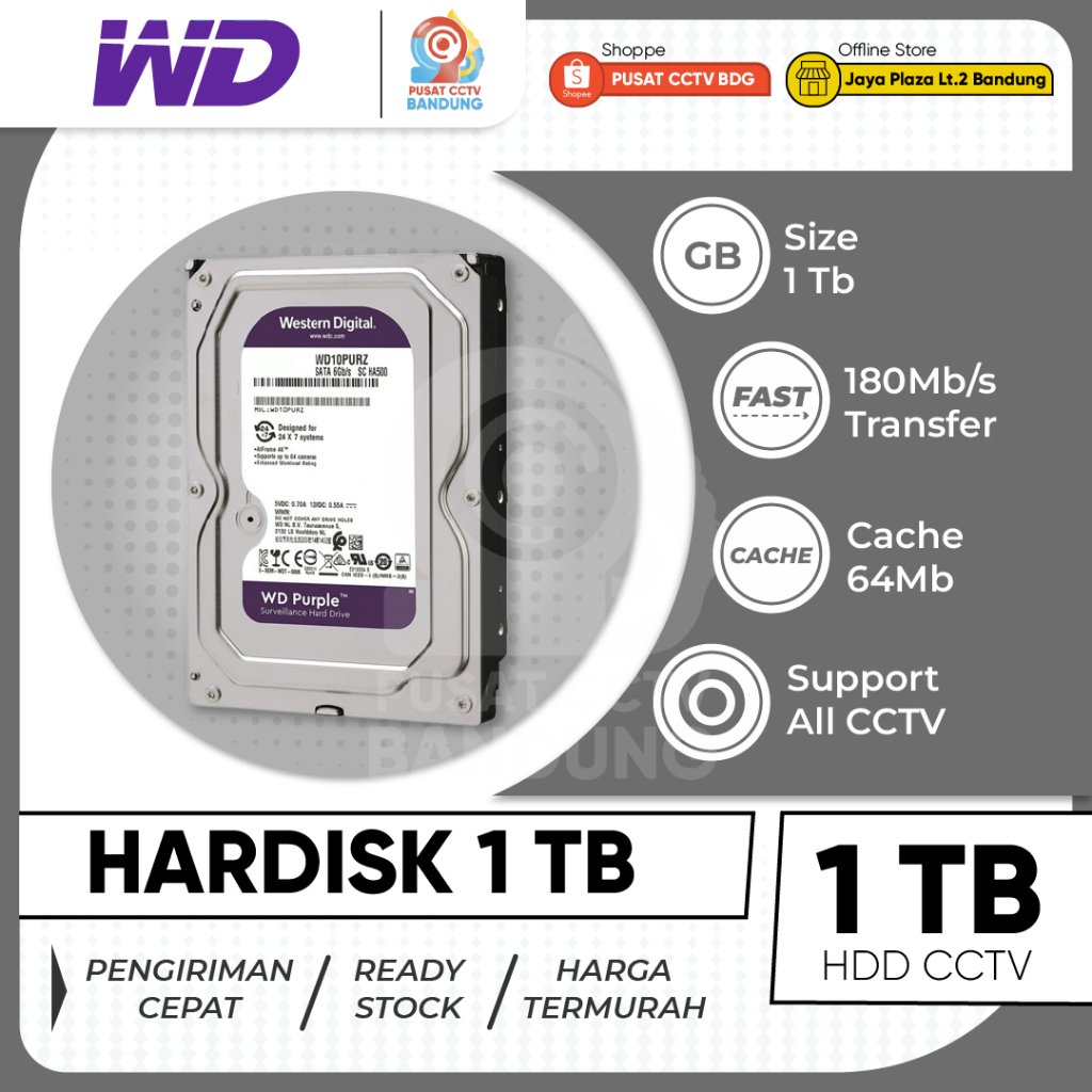 Hard Disk Support CCTV 1 TB WD Purple HDD Eksternal Penyimpanan Video Garansi 1 Tahun