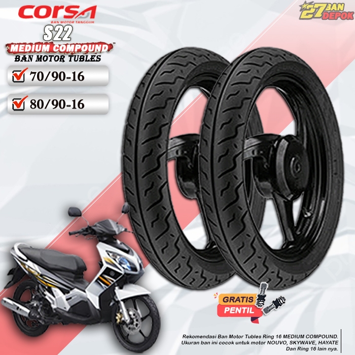 BAN MOTOR CORSA S22 RING 16 TUBELESS BAN MOTOR TUBLES NOUVO SKYWAVE HAYATE RING 16 TUBELESS