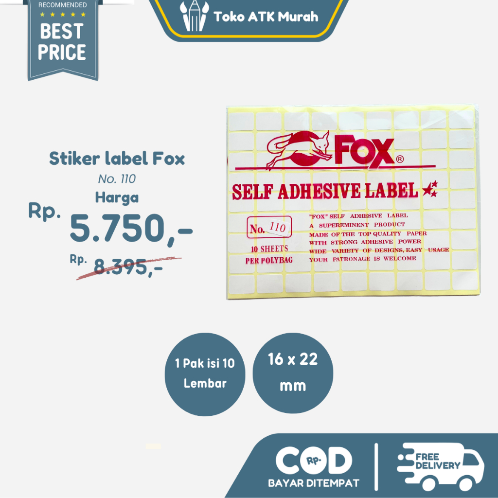 

Kertas / Label Stiker Fox No. 110 uk. 16 x 22 mm (Persegi Panjang)