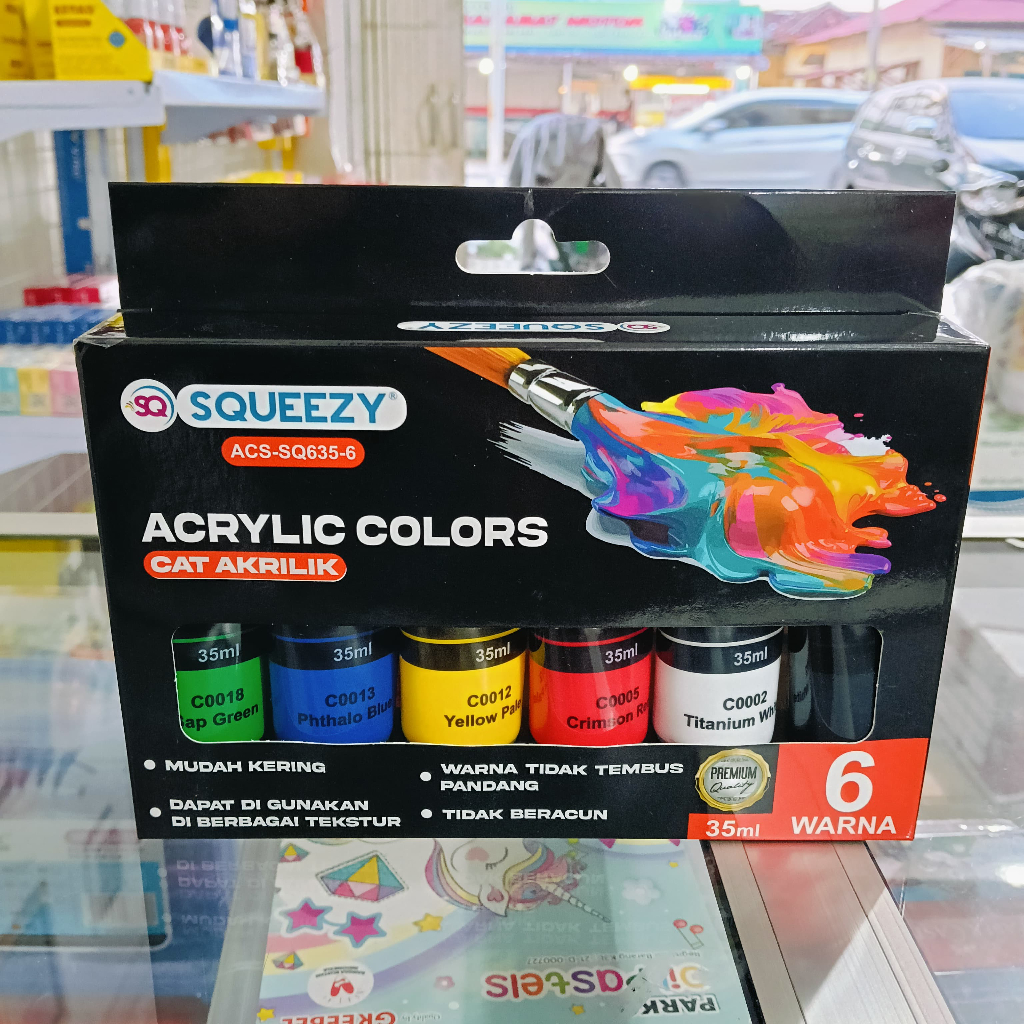 

SQUEEZY CAT ACRYLIC COLORS SET 35ML 6 WARNA AKRILIK PAINT HIJAU BIRU KUNING MERAH PUTIH HITAM