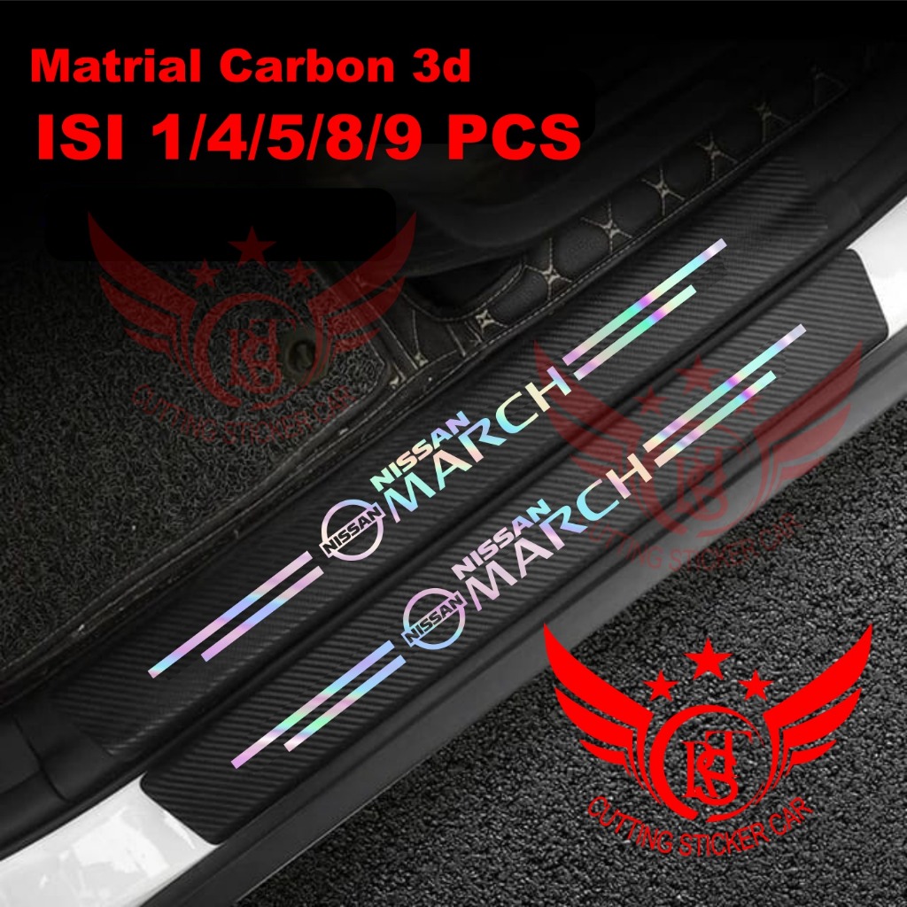 1set 9pcs cutting sticker mobil sillplate bahan karbon 3d mobil nissan marchsticker stiker bumper ba