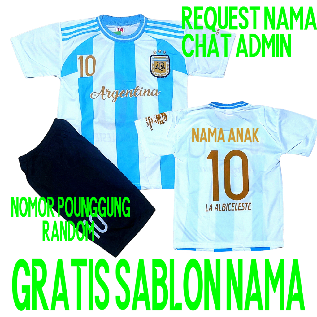 setelan baju bola anak laki laki argentina/ baju setelan sepakbola anak laki laki/ bisa costum nama