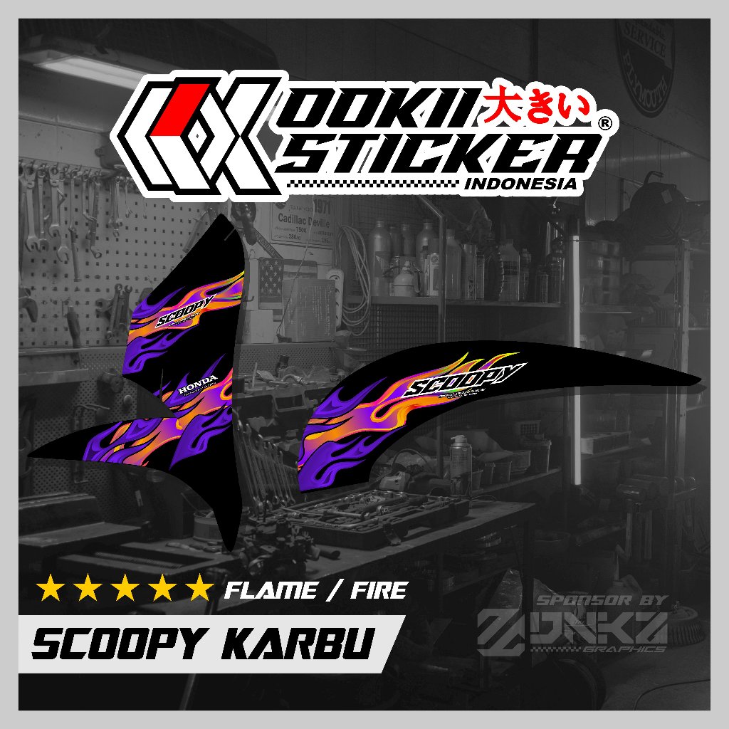Stiker Scoopy Karbu Scoopy Lama / Old Decal Striping Scoopy Karbu Premium Racing Flame Fire Api OOKI