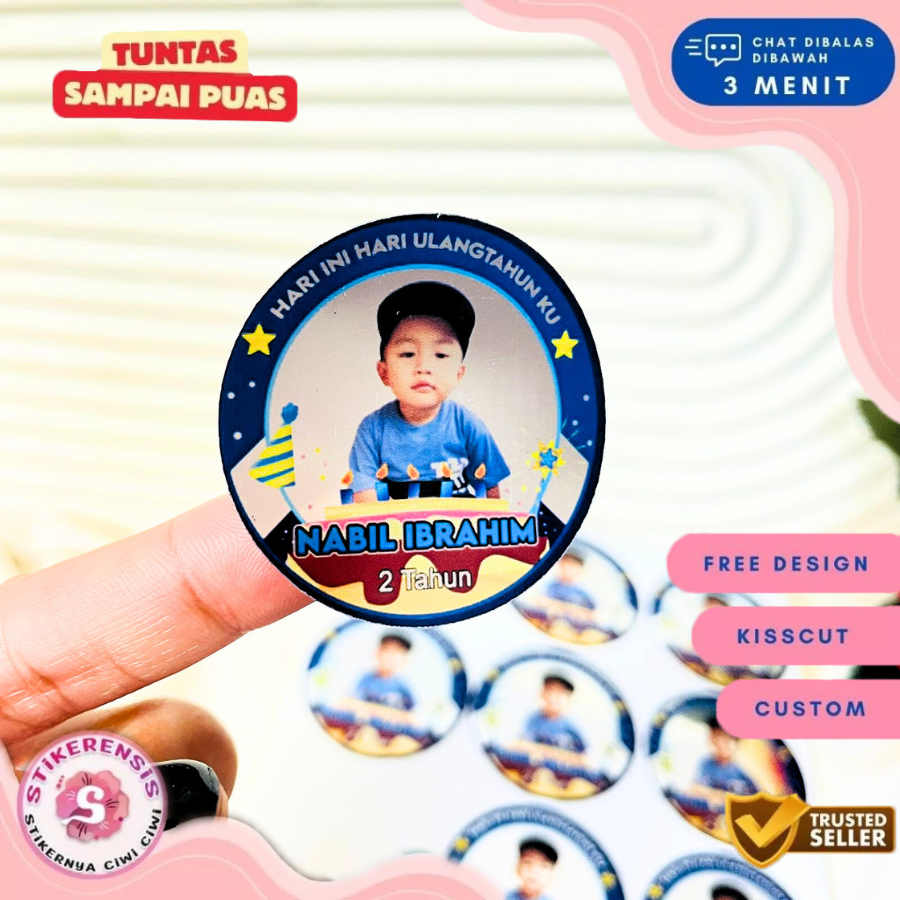 

5-8 Stiker Gold/Silver Ulang Tahun Anak Sticker Label Undangan Happy Birthday Uk.Sedang Stikerensis