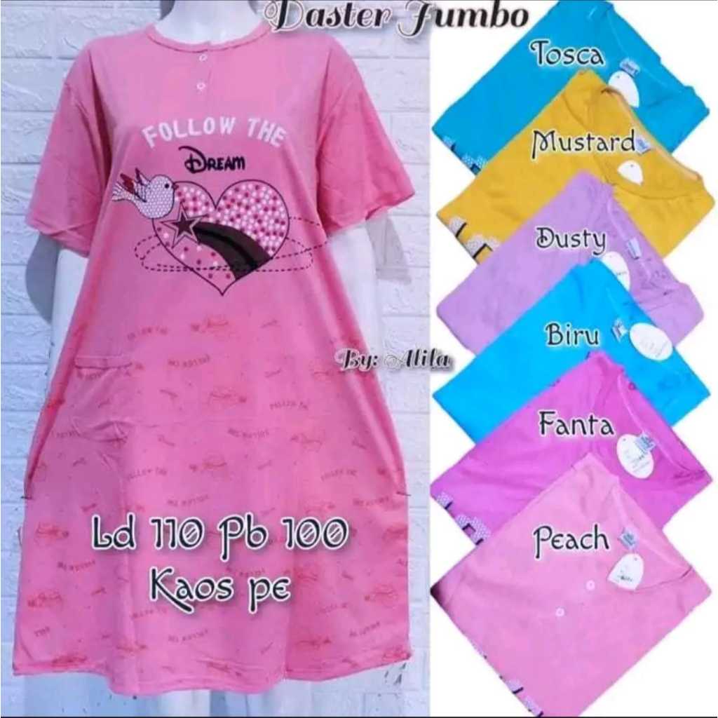 Baju tidur daster kaos wanita standar/jumbo babbydoll bahan kaos premium tebal LD 100-115
