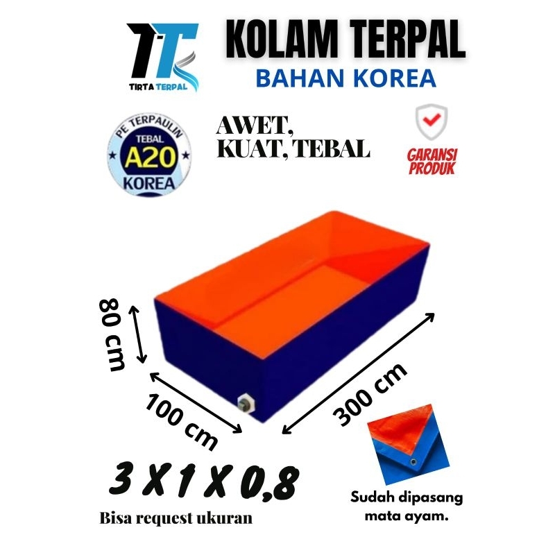 Terpal Kolam Murah Terpal Ikan Kotak 300x100x80 / 3x1x0,8 Bahan Bucheon Hit Korea A20 Termurah